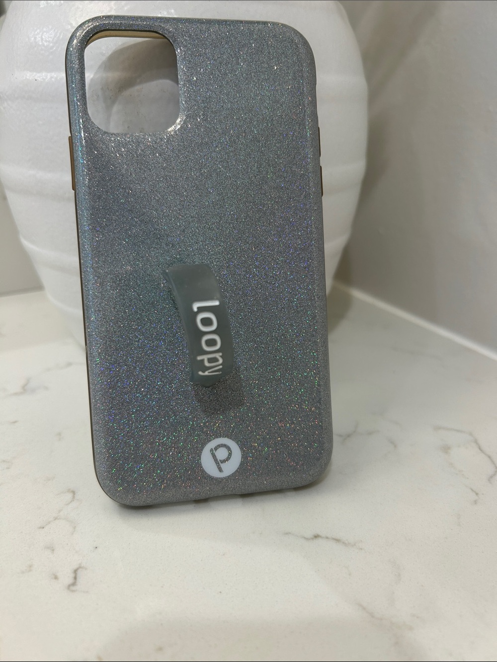 Loopy Case Holographic Silver Glitter Phone Case with Built-In Loop